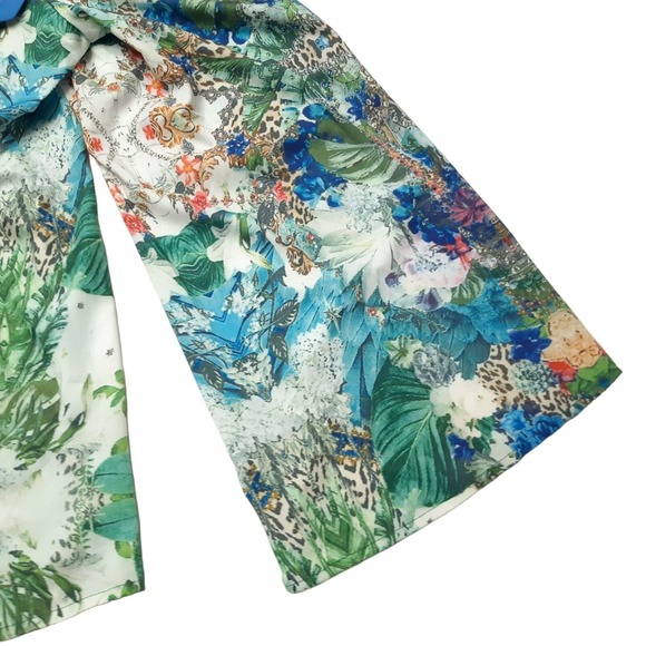 Sheilay Blouse Womens Small Blue Floral Cold Shoulder Bell Sleeve Top New - Picture 12 of 16